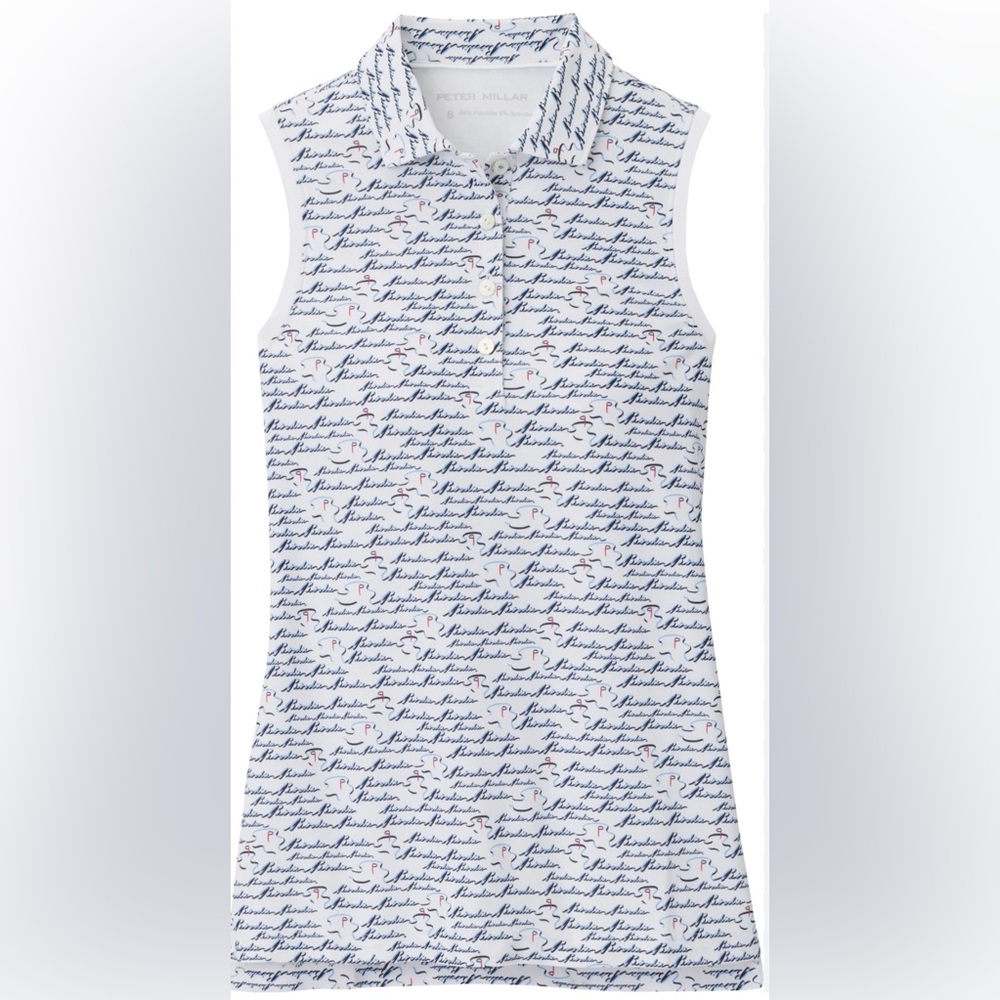 Peter Millar Womens Banded Sport Mesh Birdie Print Sleeveless Button Golf Polo.